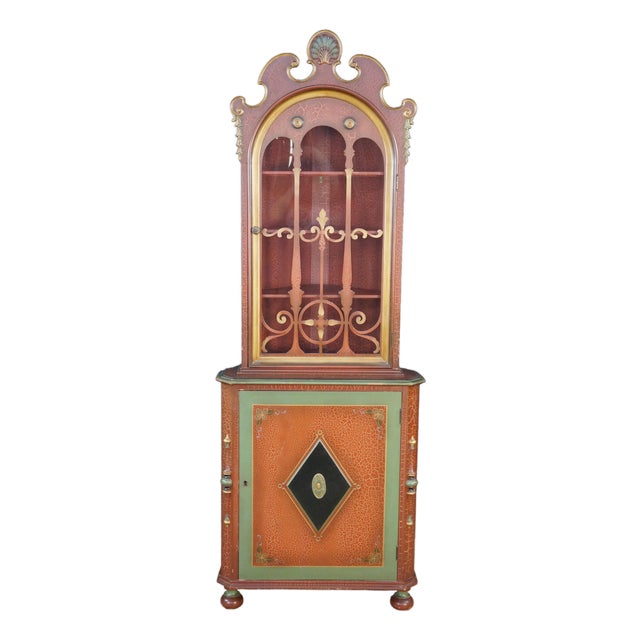 Antique 1930s Mechanics Furniture Corner Curio Display Cabinet Cupboard 72" For Sale