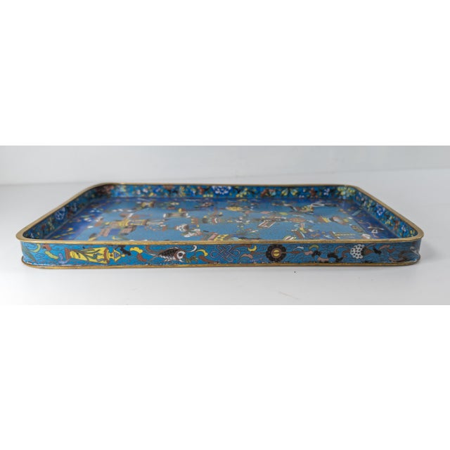 19th Century Chinese Cloisonne Enamel Tray With Scholar's Object Decoration For Sale - Image 10 of 12