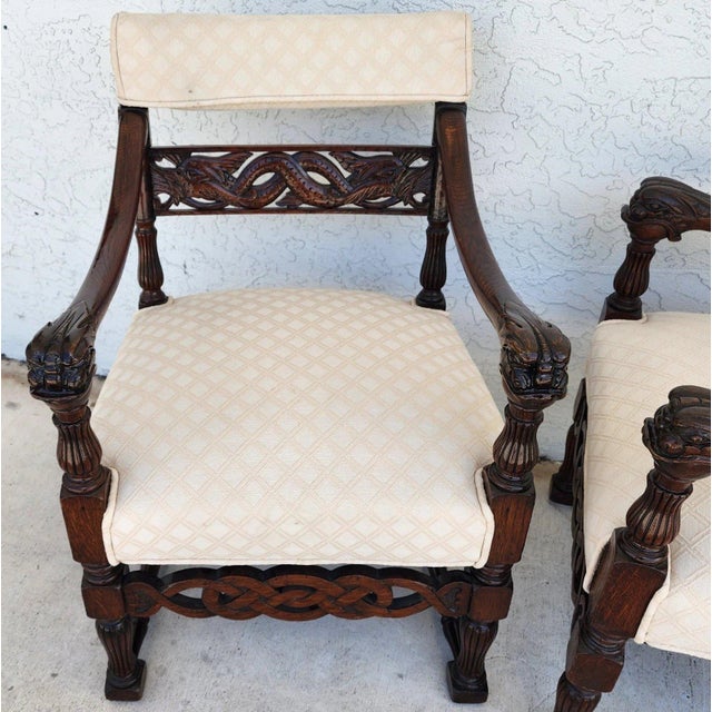 Chinoiserie Foo Dog Armchairs Pair Mid Century For Sale - Image 9 of 18