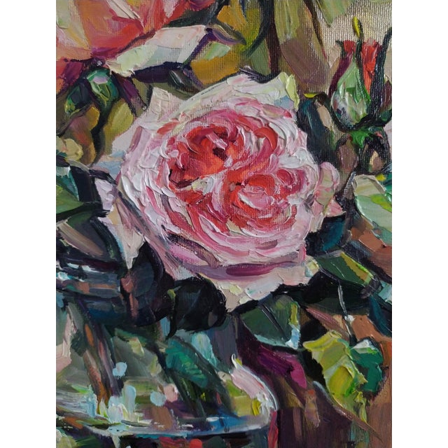 Svitlana Tkachuk Rose Still Life Original Painting Oil on Canvas For Sale - Image 4 of 14
