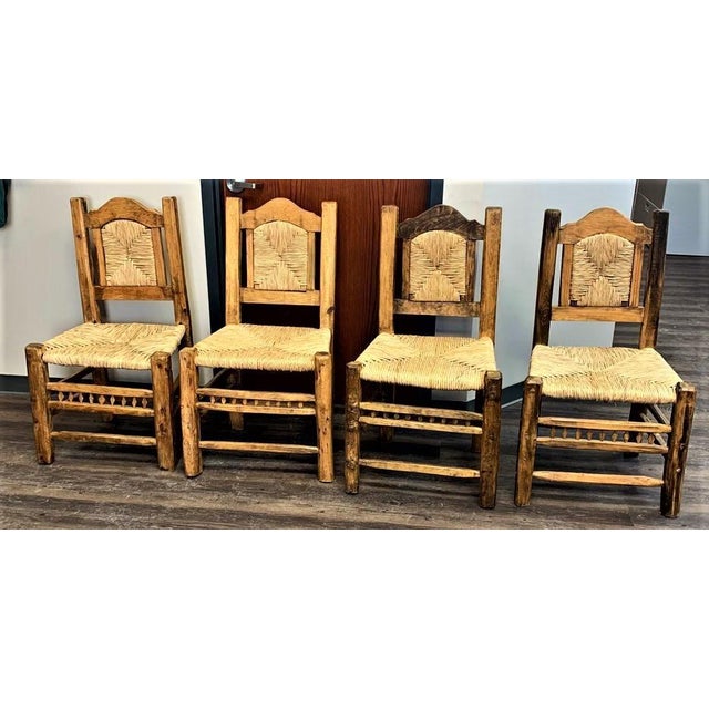 Early 21st Century Rustic Mexican Dining Chairs With Rush Seats Set