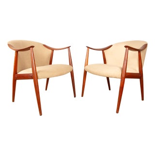 Scandinavian Teak and Fabric New Tyrol Armchairs by Gerhard Berg for Westnofa, 1960, Set of 2 For Sale