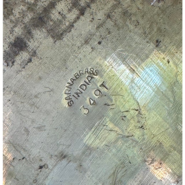 Brass Vintage Indian Engraved Floral Brass Tray For Sale - Image 8 of 8