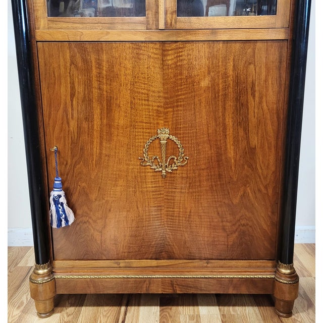 19th C French Walnut Ebony & Bronze Empire Curio Vitrine Bookcase For Sale - Image 13 of 18