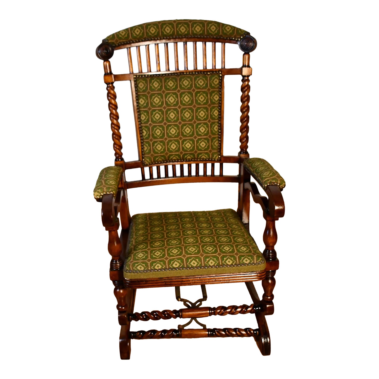 ビンテージ 30s ハーレクイン　ジェスチャー　アールデコ　アンティーク　レトロ 1870 Antique George Hunzinger Barley Twist Mahogany Needlepoint