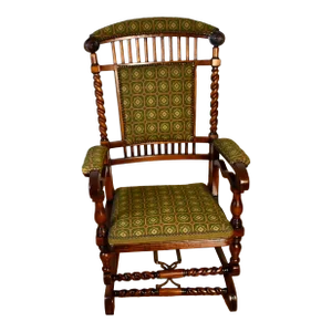 1870 Antique George Hunzinger Barley Twist Mahogany Needlepoint Rocking Chair