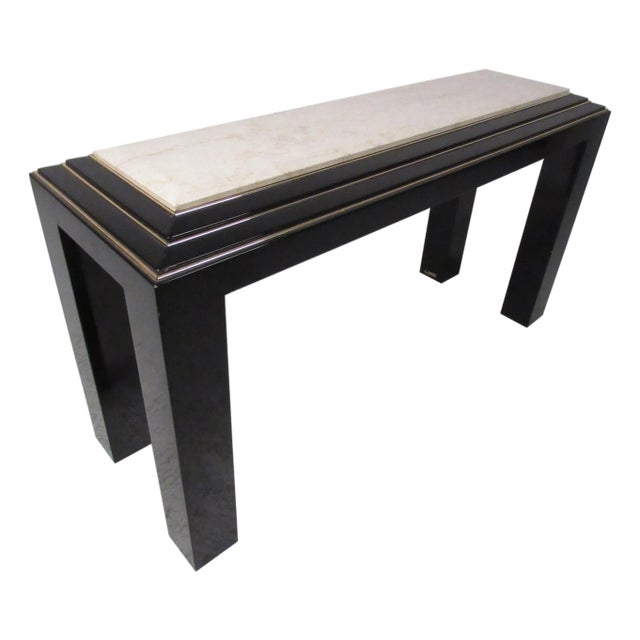 1970s Mid-Century Modern Marble-Top Console Table Attributed to Rougier For Sale