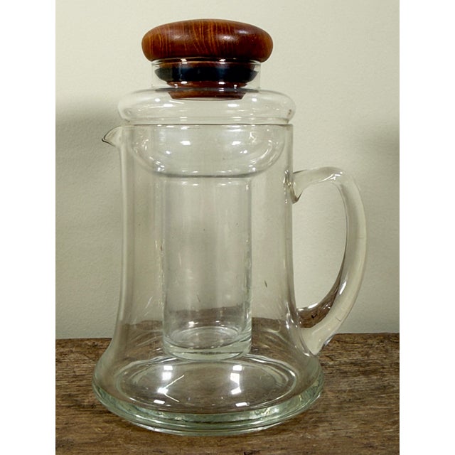 Dansk Vintage Glass Cocktail / Iced Tea Pitcher With Ice Chamber and Teak Lid For Sale - Image 4 of 5
