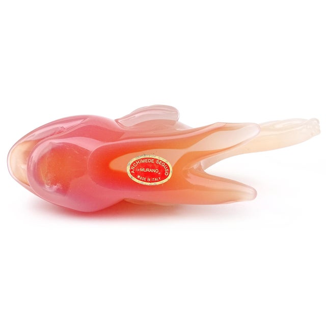 Late 20th Century Vintage Seguso Murano Italian Art Glass Angel Fish Opalescent Orange White Alabastro Sculpture Figurine For Sale - Image 5 of 6