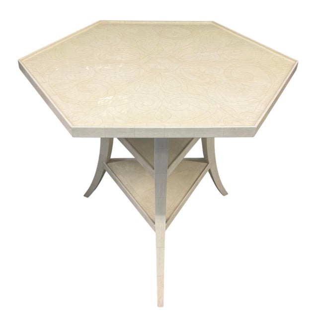 Dennis & Leen Dennis and Leen "Lambert" Faux Ivory Painted Side Table W" Drink Tray For Sale - Image 4 of 12