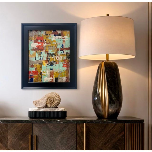 This original mixed-media abstract painting by J. Kent Martin is inspired by aerial views of farmland and the ordered...