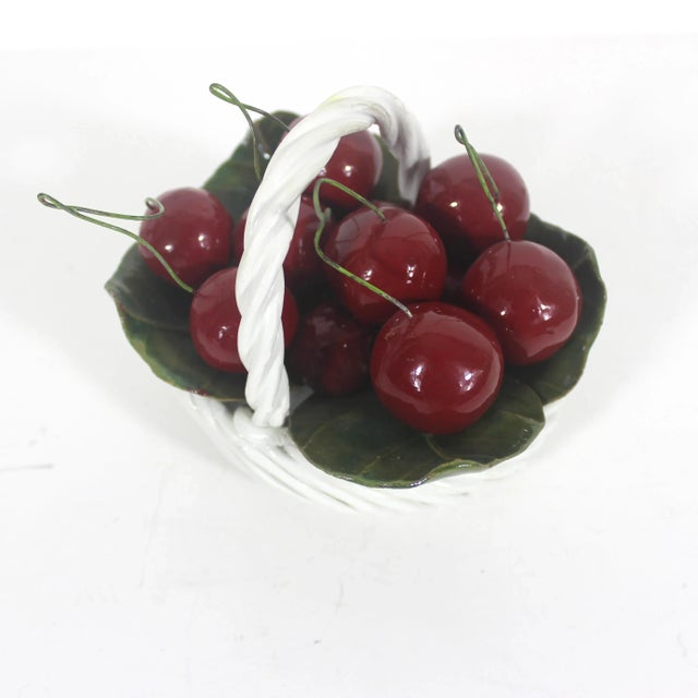 Farmhouse Vintage Italian Ceramic Basket With Cherries Centrepiece Small Table Decor Tablescape For Sale - Image 3 of 10