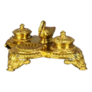 19th Century French Louis XV Style Double Inkwell Decorated With Swan and Dragons