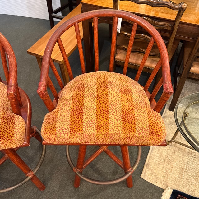 Early 21st Century McGuire Furniture Curved Back Swivel Bar Stools, Pair For Sale - Image 5 of 12