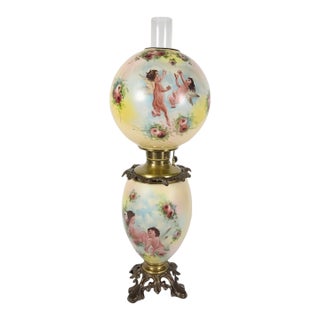 Antique No. 329 Cherub Gone With the Wind Electrified Banquet Lamp, C. 1880 - 1892 For Sale