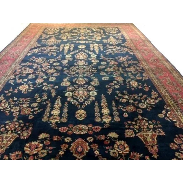 Navy Blue 1920's Antique Sarouk Mohajeran Signed Palace Rug, 13'7" X 24'3" For Sale - Image 8 of 11