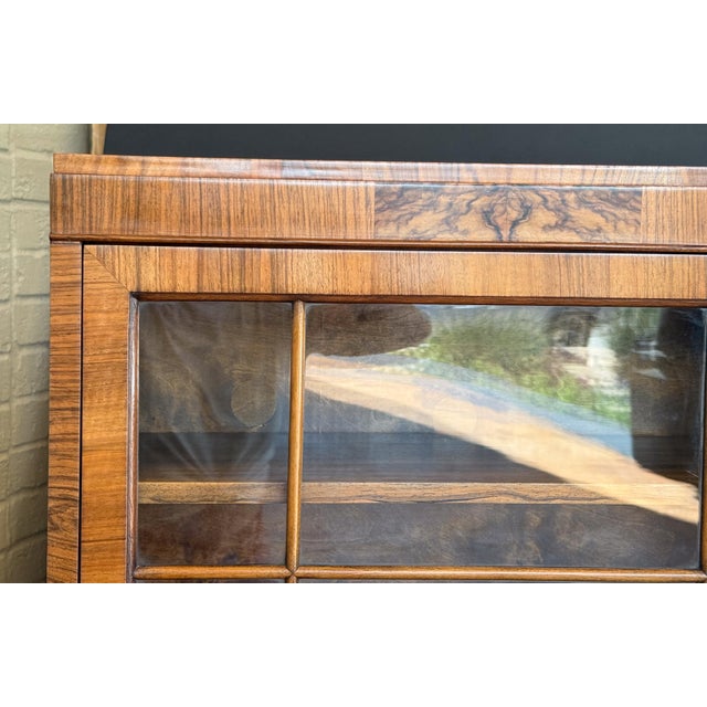 Brown Art Deco Bookcase or Display Cabinet of Burr Walnut With Paneled Glass Door For Sale - Image 8 of 13