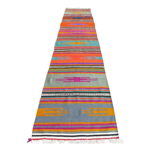 70s Multicolor Striped Design Turkish Runner Kilim Rug For Sale