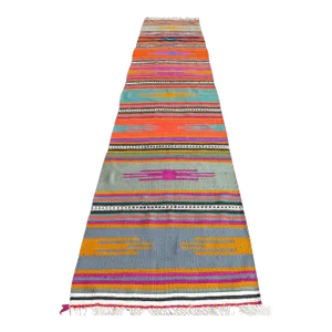 70s Multicolor Striped Design Turkish Runner Kilim Rug