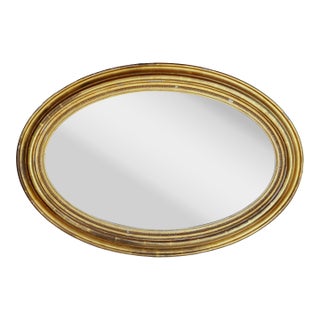 20th Century, Antique Oval Giltwood Mirror W/Original Glass For Sale