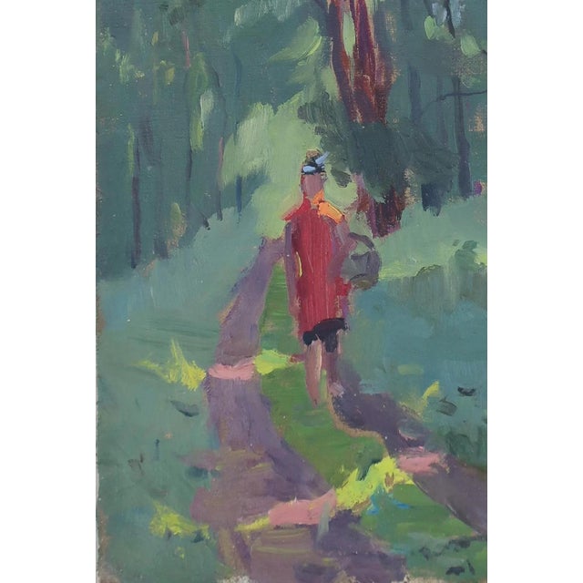 1970s Impressionist Forest Oil Painting, Antique Soviet Art, 1970s 46-31 For Sale - Image 5 of 6