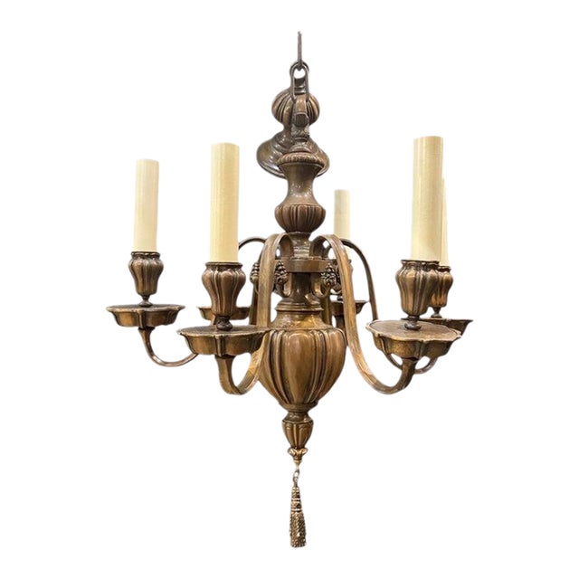 1920 Caldwell Bronze Chandelier With Patina 6 Lights For Sale
