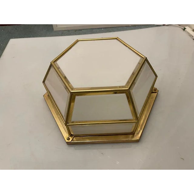 Hexagonal Brass Glass Sconces, 1980s, Set of 2 For Sale - Image 9 of 11