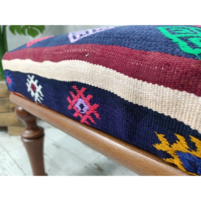 Purple Ethnic Kilim Upholstered Padded Footstool For Sale - Image 8 of 9