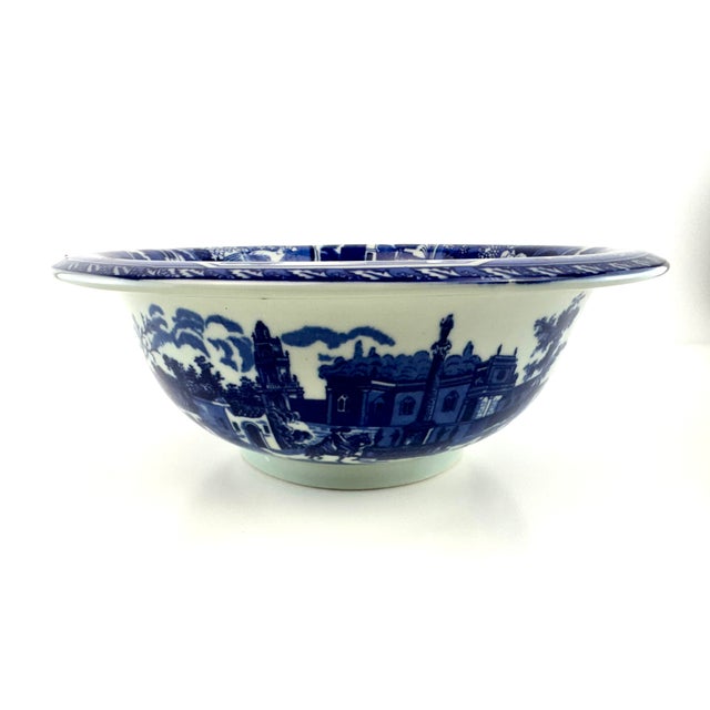 Antique Staffordshire Blue & White Transferware Bowl With Landscape For Sale - Image 9 of 11