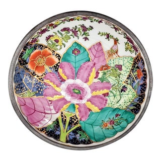 Vintage Neiman Marcus Porcelain Ceramic Tobacco Leaf Bowl With Pewter Base - - Signed: Neiman Marcus Hong Kong - Chinese Mid 20th Century For Sale