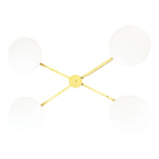 Vintage Brass and Glass Ceiling Light, 1980s For Sale