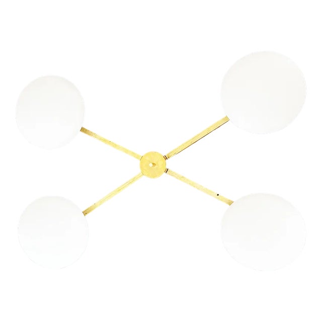 Vintage Brass and Glass Ceiling Light, 1980s For Sale