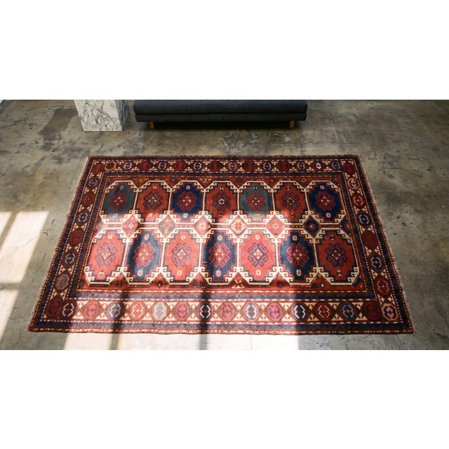 1900s Multicolor Geometric Tribal Antique Caucasian Moghan Rug 5'0" X 7'0" Handknotted Wool Carpet For Sale In New York - Image 6 of 8