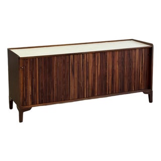 1960s Walnut Credenza With Reeded Doors For Sale