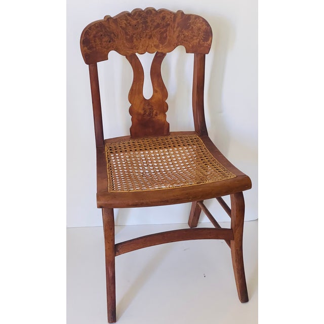 Early 19th Century Antique Biedermeier Birds Eye Canned Chair With Lumbar Pillow For Sale - Image 5 of 6
