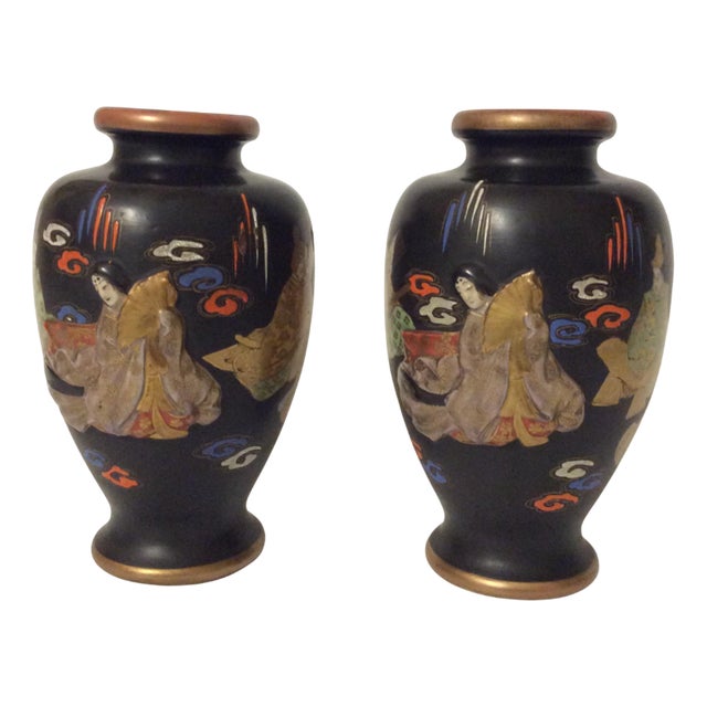 Ceramic Satsuma Vases, Late 19th Century, Set of 2 For Sale