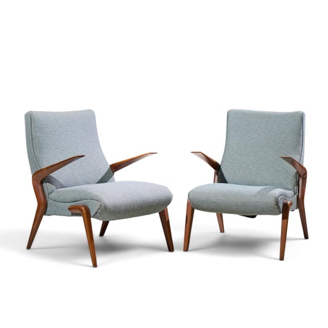 Osvaldo Borsani for Tecno PK71 Mid Century Italian Walnut Lounge Chairs - Pair Each chair measures: 25.5 wide x 31 deep x...