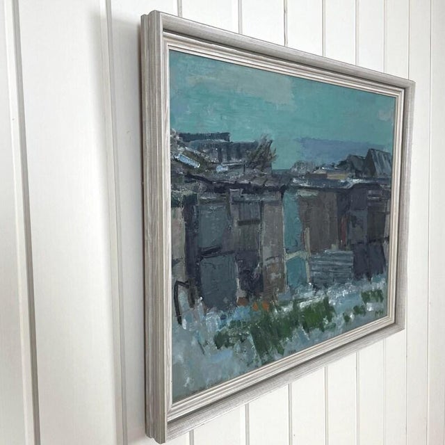 1977 Mid Century Danish Abstract Oil Painting "Plankeverk I Sydhavnen" by Max Mogens Hansen For Sale - Image 6 of 13