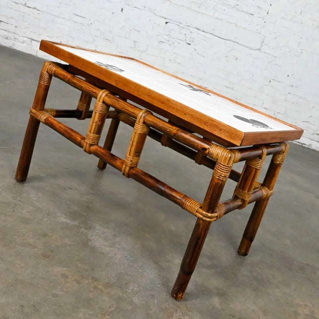 Vintage Rattan Campaign Style Ficks Reed Far Horizons Collection End Table W/Tile Top by John Wisner For Sale - Image 6 of 13