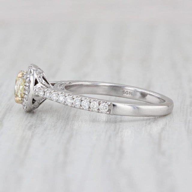 Silver 0.84ctw Yellow White Diamond Halo Engagement Ring 14k White Gold Size 5.75 Atara For Sale - Image 8 of 8