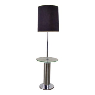 Mid 20th Century Mid-Century Modern Floor Lamp Chrome Cylinder With Attached Glass Side Table Style of George Kovacs For Sale