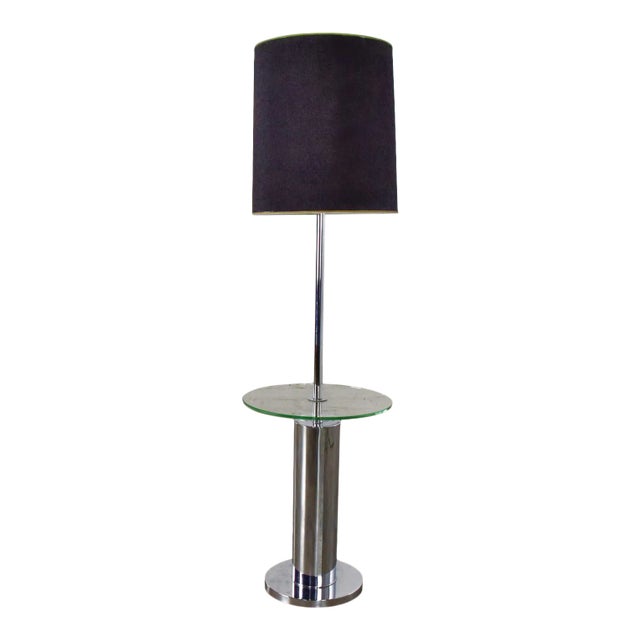 Mid 20th Century Mid-Century Modern Floor Lamp Chrome Cylinder With Attached Glass Side Table Style of George Kovacs For Sale