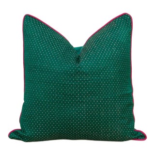 Kdra Green Dotted Ahir Handloom Pillow For Sale