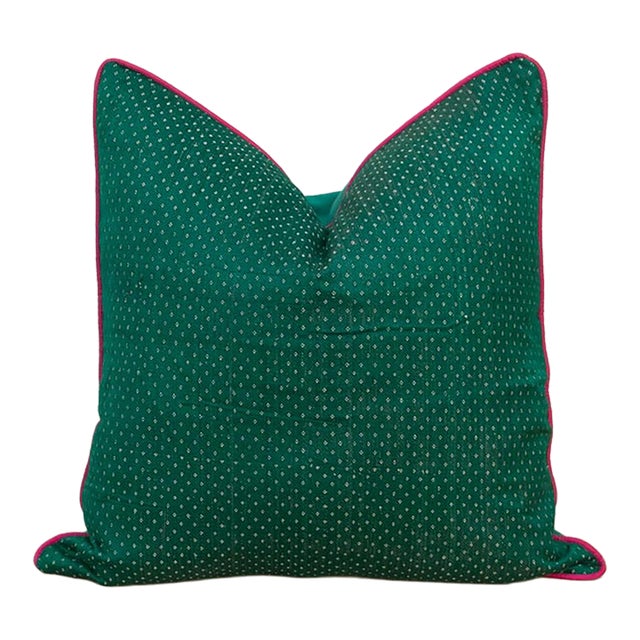 Kdra Green Dotted Ahir Handloom Pillow For Sale
