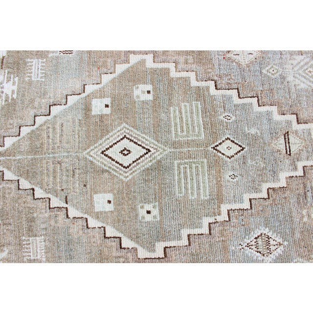 Kurdish Antique Runner With Tribal Design in Light Green, Taupe & Orange-Red 3'6 X 10'9 For Sale - Image 10 of 13