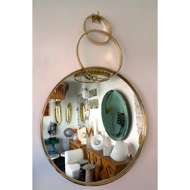 Contemporary Wall Mirror With Brass Circles - Italian Craftsmanship For Sale - Image 9 of 11
