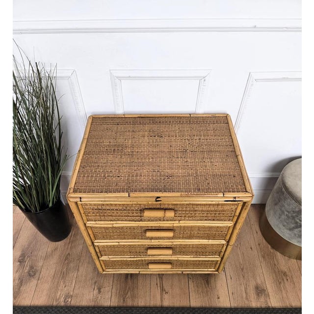 Gold Italian Bamboo and Rattan Chest of Drawers, 1960s For Sale - Image 8 of 9