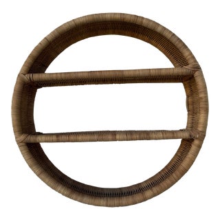 1960s Large Circular Boho Rattan Wall Shelf For Sale