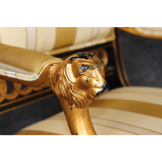 Pair English Regency Thomas Hope Style Ebonized & Gilt Armchairs For Sale In Philadelphia - Image 6 of 16