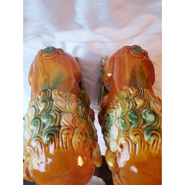 Burnt Orange 1970s Colorful Ceramic Foo Dogs - a Pair For Sale - Image 8 of 13